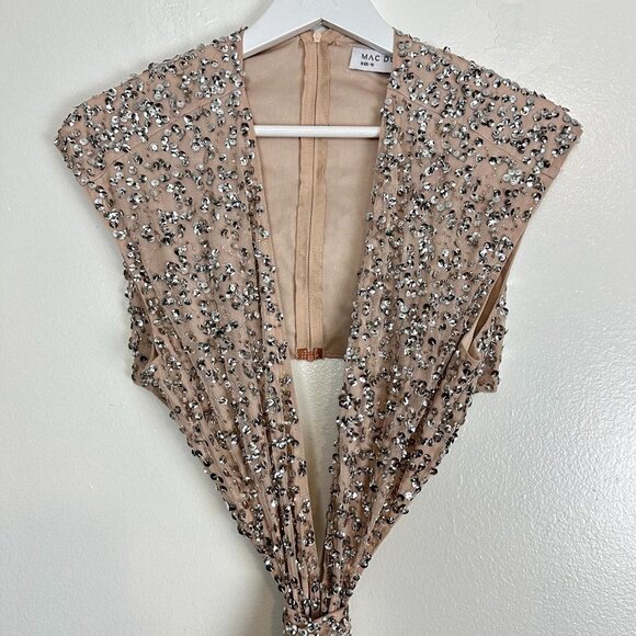 MAC DUGGAL Sequin Cutout Trumpet Gown in Nude/Silver Size US 10 NWT - Picture 5 of 10